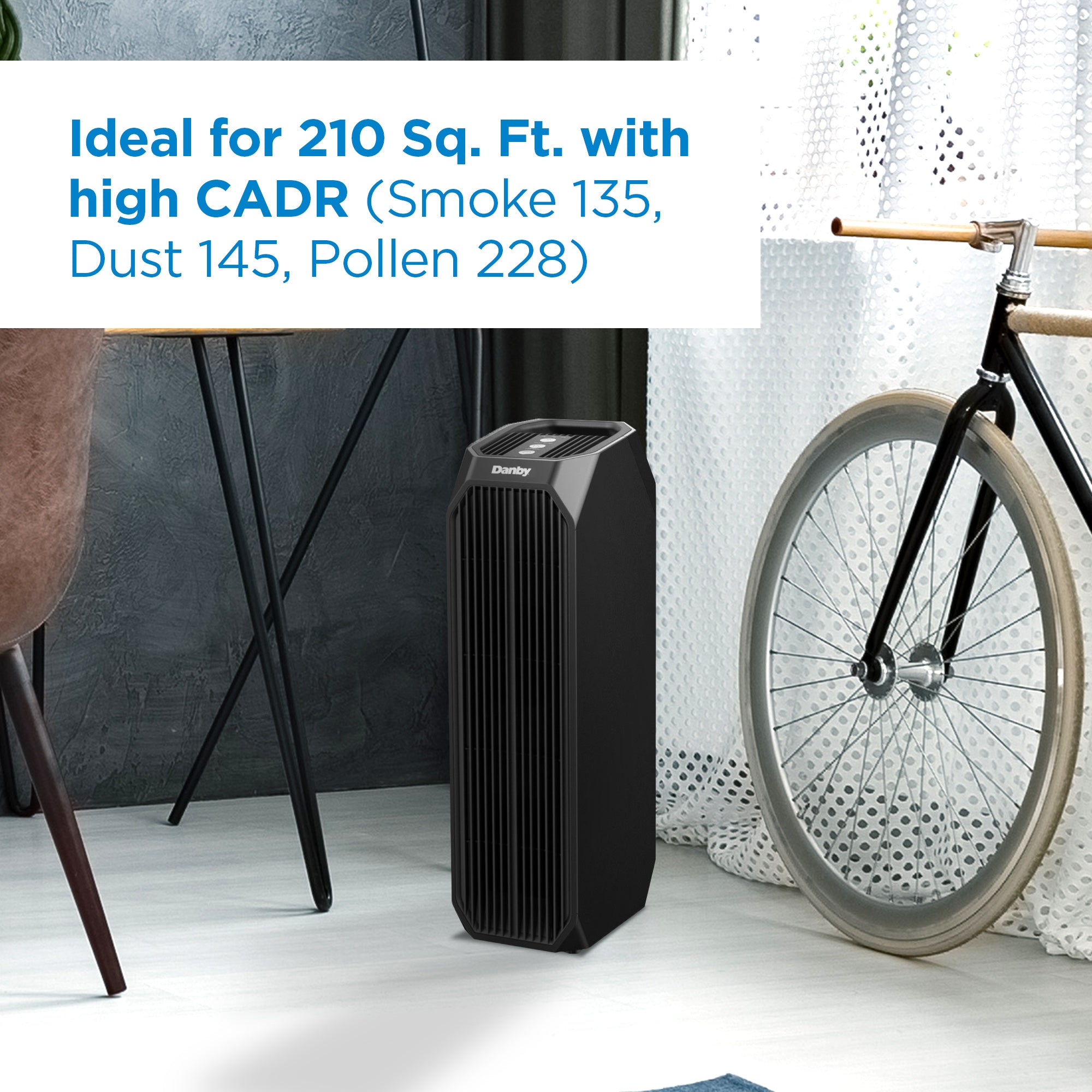 Danby DAP143BAB UV Air Purifier for Home & Office - Covers up to 210 sq. ft. - Black - Eliminates Allergens, Dust & Odors - Perfect for Bedrooms, Living Rooms & Small Spaces