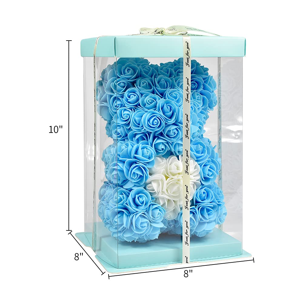 TNZMART Handmade Rose Bear - Blue Rose Teddy Bear with 10 Inch Gift Box, Perfect for Mother's Day, Valentine's Day & Anniversary Gifts | Romantic Home Decor & Surprise Present for Loved Ones