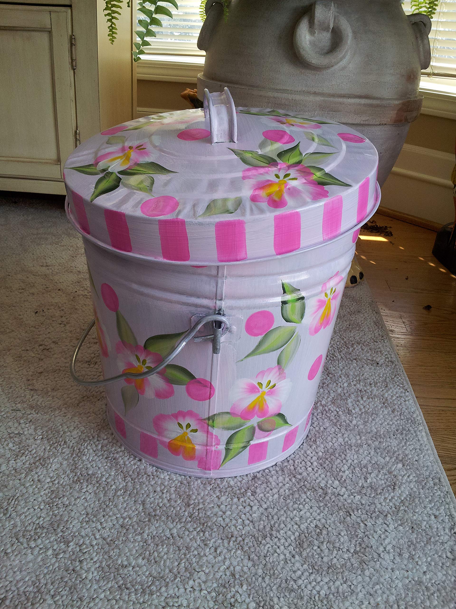 6 Gallon Hand Painted Decorative Trash Can - Elegant Waste Bin for Kitchen, Bathroom & Office - Stylish Garbage Storage Solution with Lid for Home Decor