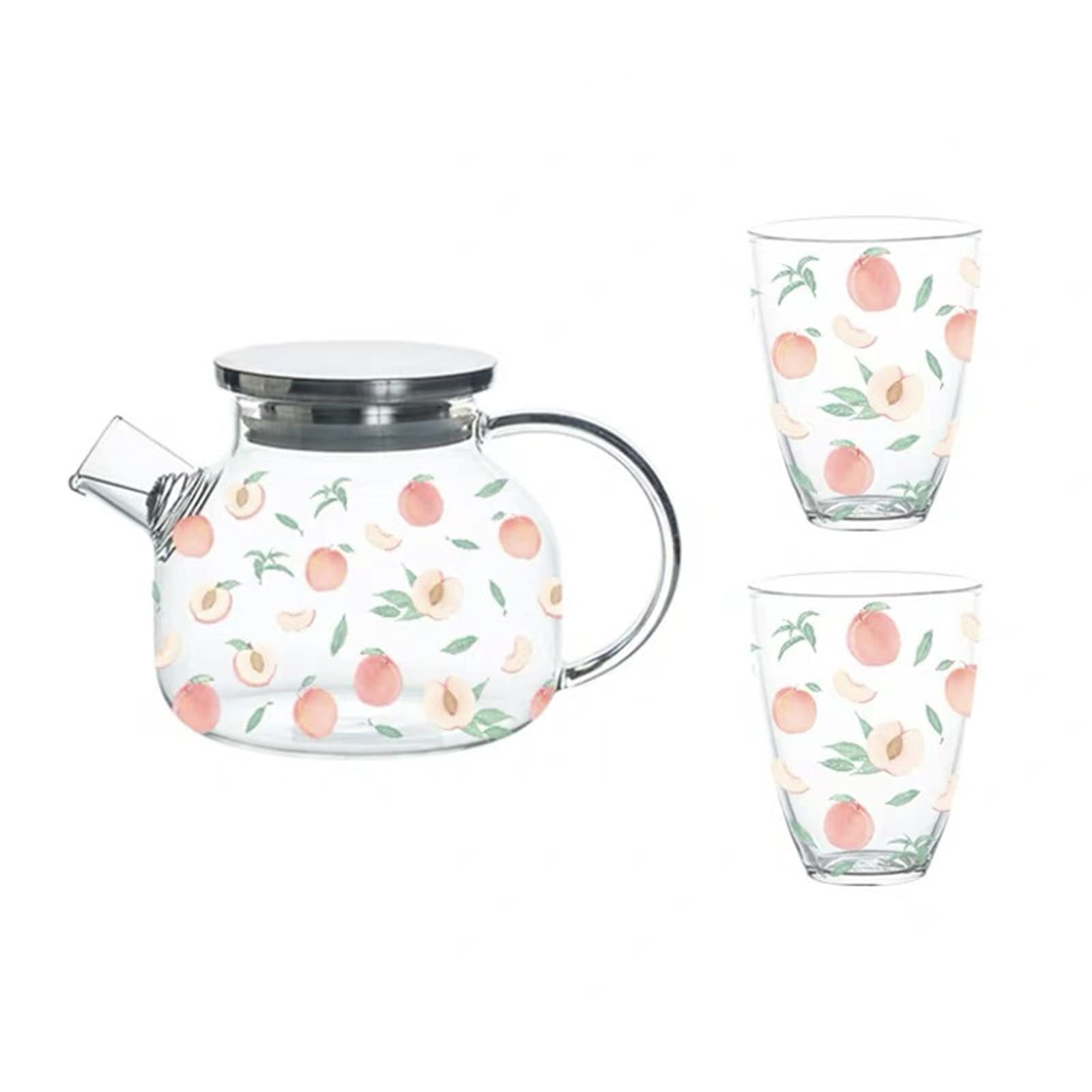 Premium Borosilicate Glass Water Carafe - Heat Resistant Pitcher for Tea, Coffee & Infused Water - Large Capacity 1.5L Flower Fruit Tea Pot with Stainless Steel Lid - Perfect for Home, Office & Outdoor Use (Color A)