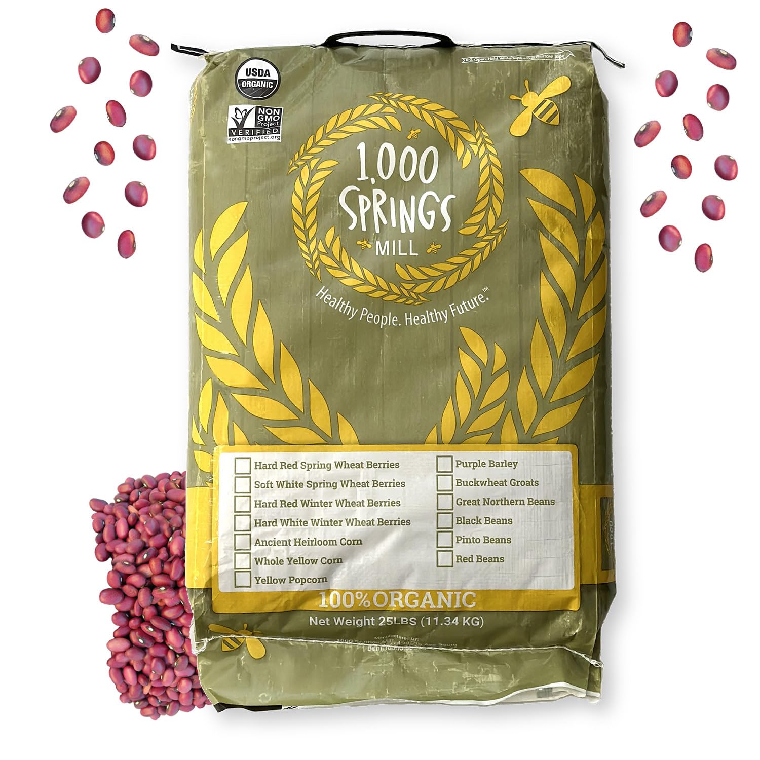 1000 SPRINGS MILL - Organic Red Beans 25lb Bulk Bag | Premium Quality Dry Red Beans for Soups, Salads, Chili & Desserts | Vegan & Gluten-Free | Perfect for Home Cooking, Meal Prep & Restaurant Use | 25 Pound Bulk Pack