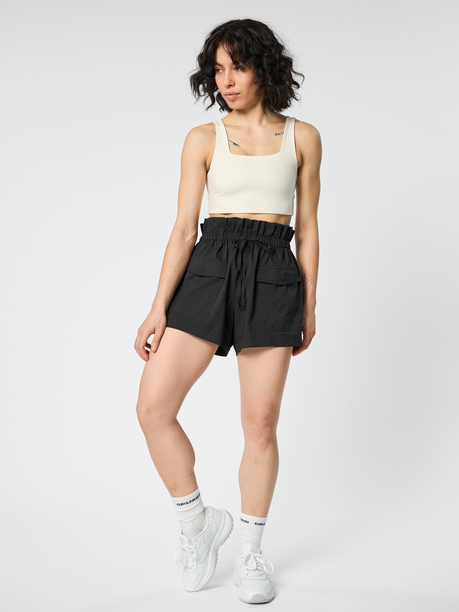 Girlfriend Collective Cora Pocket Shorts - High Waisted Workout Shorts for Women, Black | Perfect for Running, Yoga & Gym