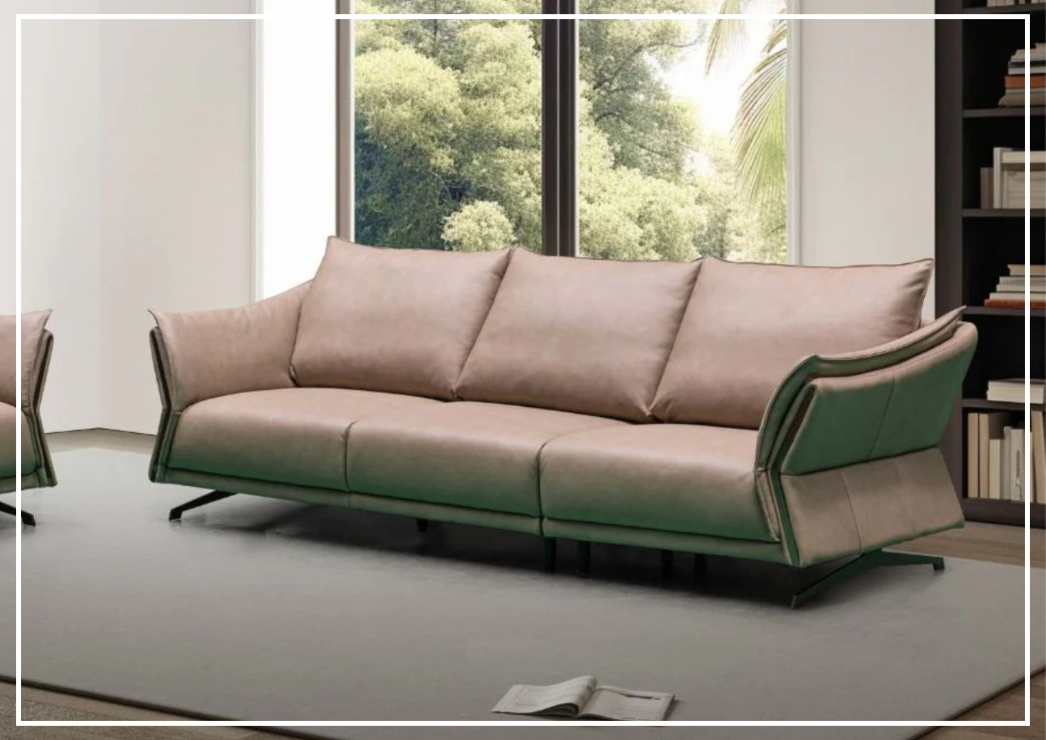 Klaussner Giada 3-Seater Brown Leather Sofa with Cushion Padded Arms - Modern Living Room Furniture for Home & Office Comfort
