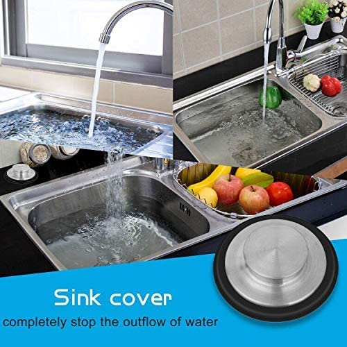 2PCS KAPASKI 304 Stainless Steel Kitchen Sink Stopper - 3 3/8 Inch Garbage Disposal Plug with Wide Rim (3.35