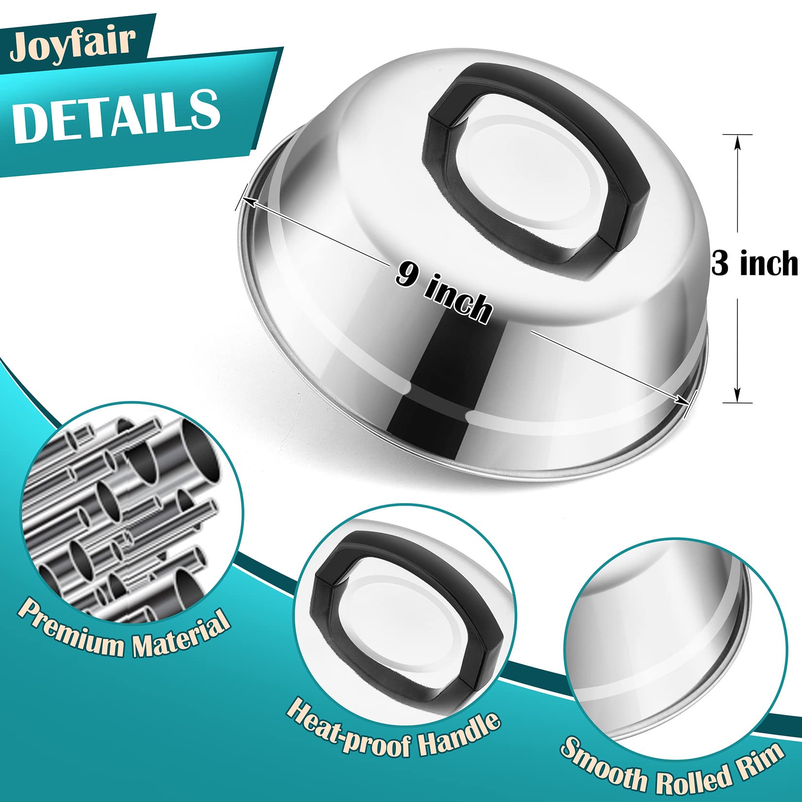 9 Inch Stainless Steel Cheese Melting Dome & Cast Iron Grill Press Kit - Joyfair Griddle Basting Cover for Burgers, Sandwiches & Flat Top Cooking | Perfect for Outdoor Camping, BBQ, Teppanyaki & Home Kitchen Use | Dishwasher Safe