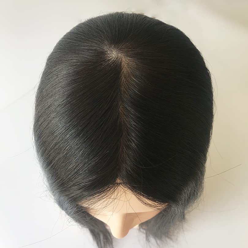 Premium 10-Inch Human Hair Topper for Women - Black & Dark Brown Silk Base Crown Toupee - 5x5 PU Edge Wiglet for Thinning Hair (No Clip) | Perfect for Daily Wear, Special Occasions & Hair Loss Solutions