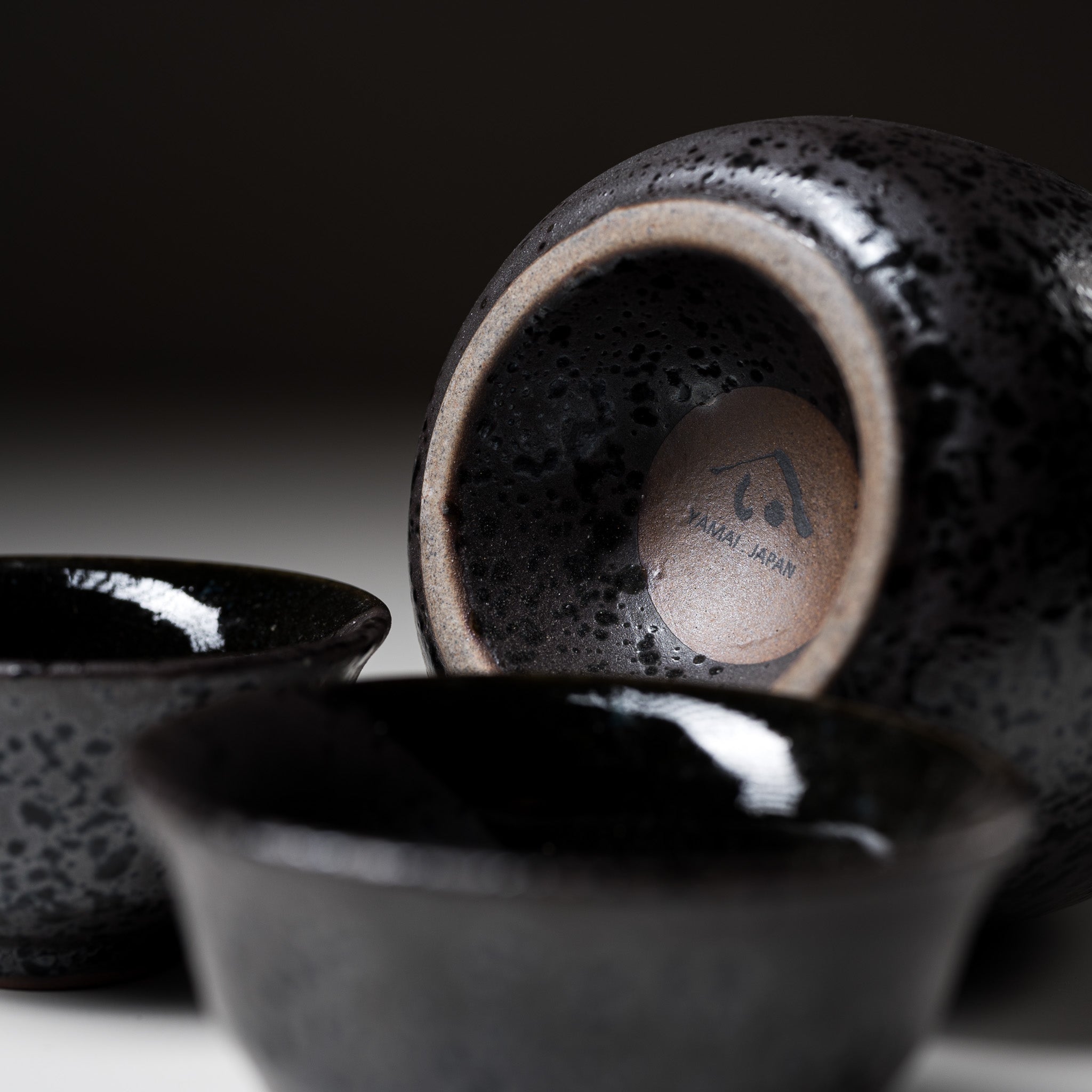 Premium Black Crystal Mino Ware Pottery Sake Set by Yamai Ito - Traditional Japanese Ceramic Drinking Vessels for Sake, Tea, and Special Occasions