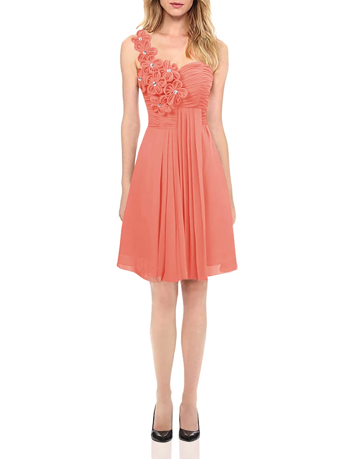 Uther Chiffon Bridesmaid Dress - Short One Shoulder Prom Gown for Party & Evening Events