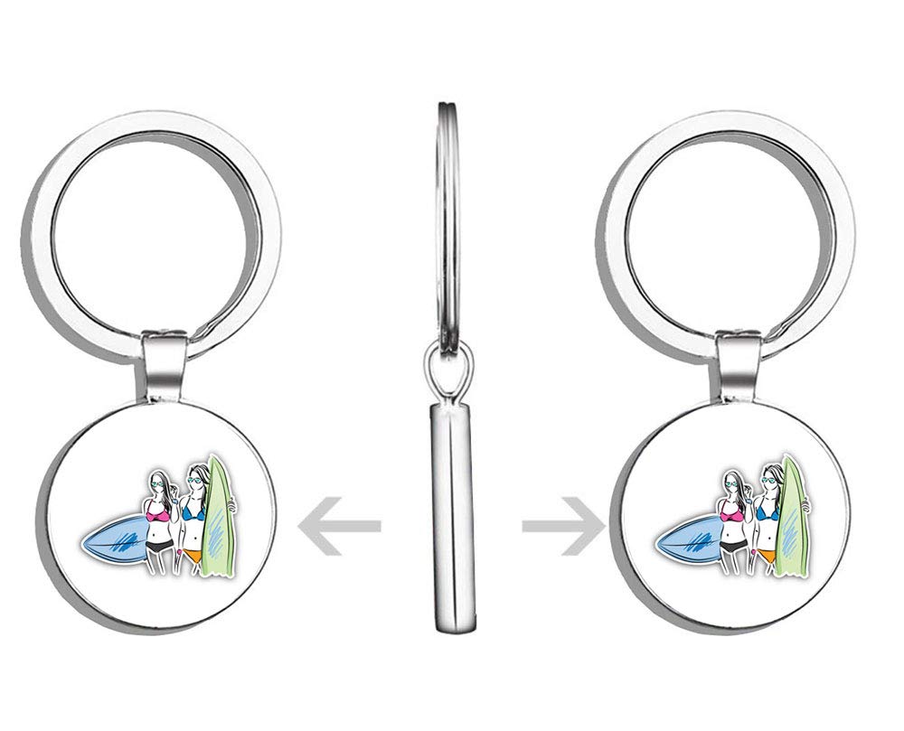 Surfer Girls Double-Sided Stainless Steel Keychain - Durable Key Ring Holder with Carabiner Clip | Perfect for Beach Lovers, Surf Enthusiasts & Outdoor Adventures