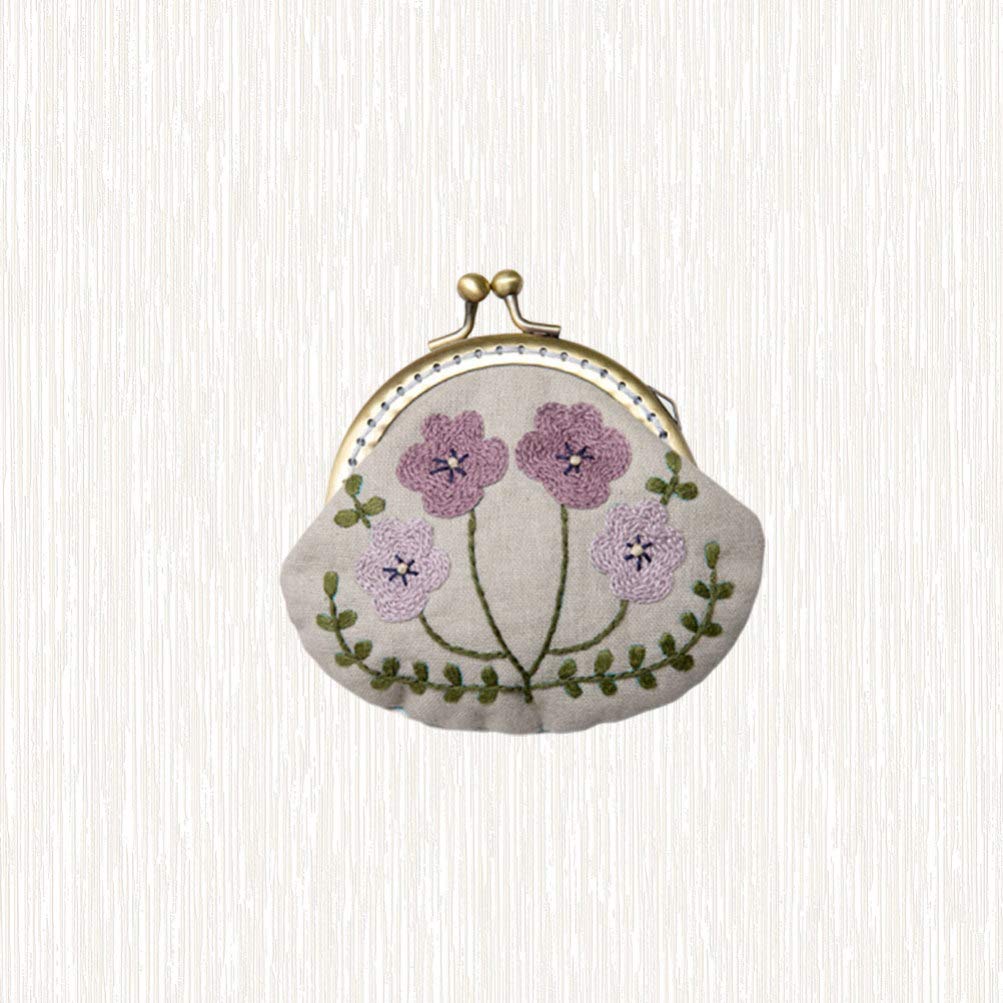 DIY Coin Purse Embroidery Kit - Purple Flower Design Pouch Making Set with Lock Stitch Tool for Handmade Wallets & Gift Bags | Perfect for Crafting, Sewing Projects & Unique Gift Ideas