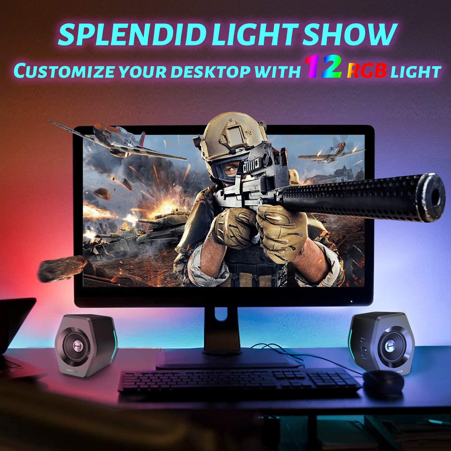 Edifier G2000 32W RGB Gaming Speakers - Bluetooth, USB & 3.5mm AUX PC Speakers for Desktop, Laptop, Mac - Powerful Woofer with Dynamic RGB Lighting for Gaming, Movies & Music