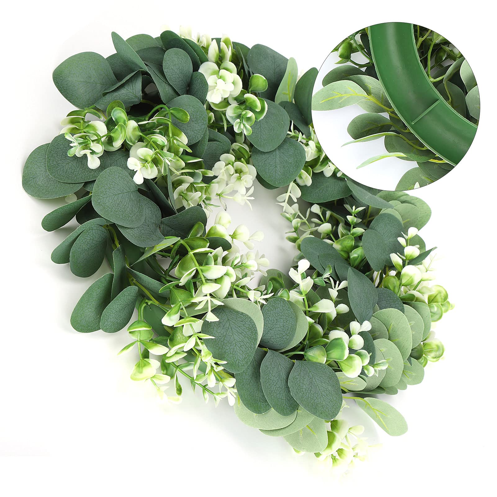Belupai Artificial Eucalyptus Wreath - 24 Inch Green Leaf Wreath for Spring Summer Decor | Farmhouse, Window, Porch, Patio & Garden Decoration | Perfect Housewarming Gift for Home & Wedding Decor