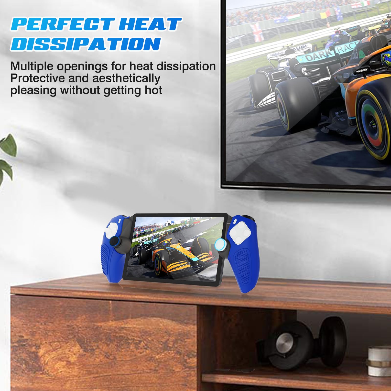 DLseego Silicone Protective Case Cover for Playstation Portal Remote Player PS5 Console - Soft Hand Grip Handle Shell Protector with 4PCS Thumb Grips Caps Accessories Kit (Blue) | Perfect for Gaming, Travel & Home Entertainment Protection
