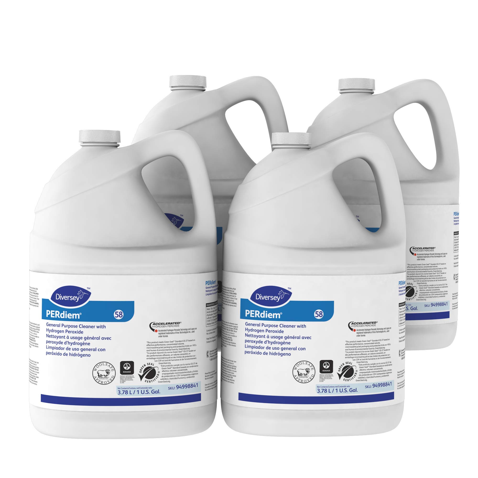 Diversey 94998841 PERdiem General Purpose Cleaner with Hydrogen Peroxide - Concentrated Floor, Bathroom & Hard Surface Cleaner, 1-Gallon (Pack of 4) | Ideal for Hospitals, Schools & Commercial Cleaning