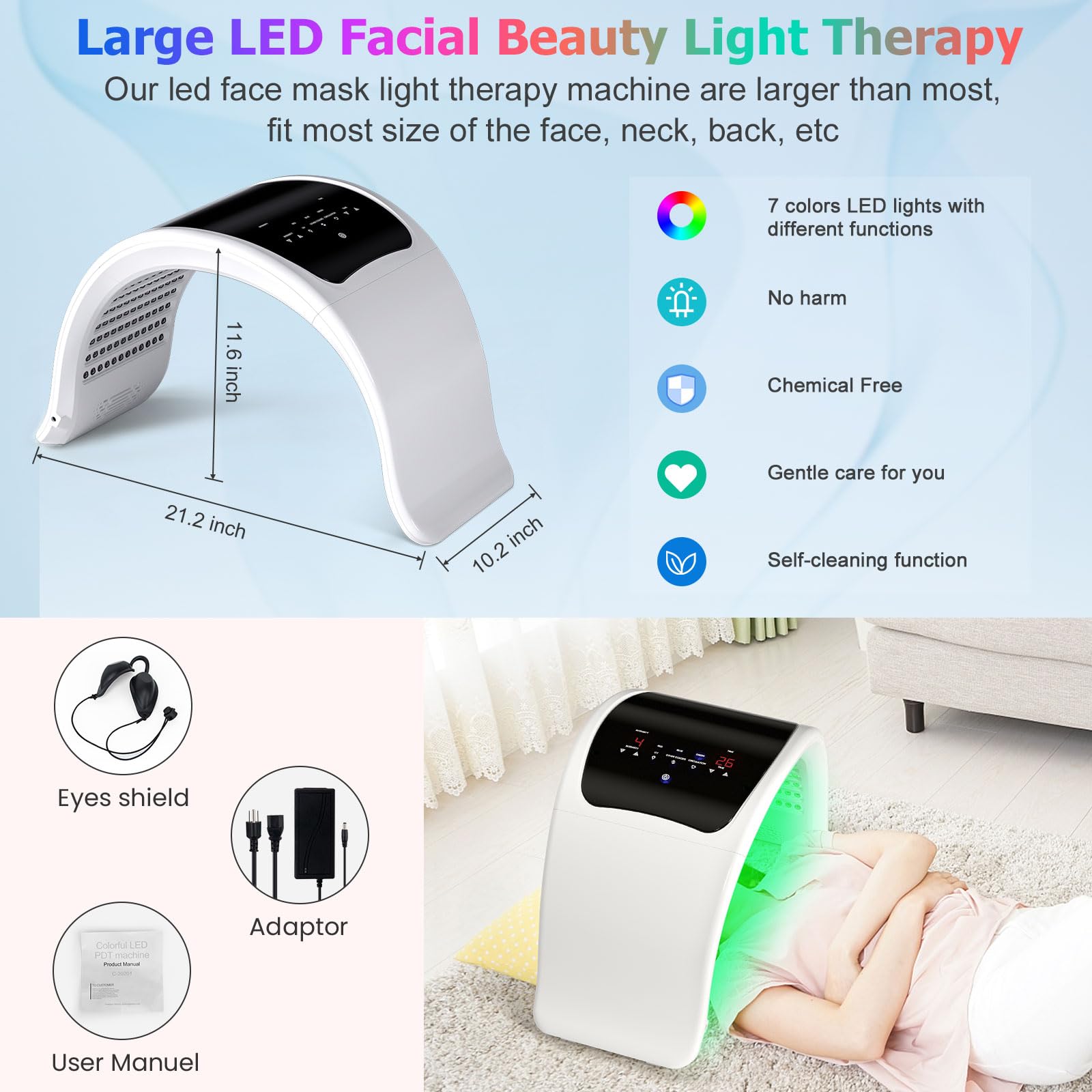 8-Color LED Light Therapy Mask for Face & Neck - Red Light Photon Therapy for Skin Rejuvenation, Circulation Boost | Home Spa & Beauty Salon Facial Care Device for Anti-Aging & Acne Treatment
