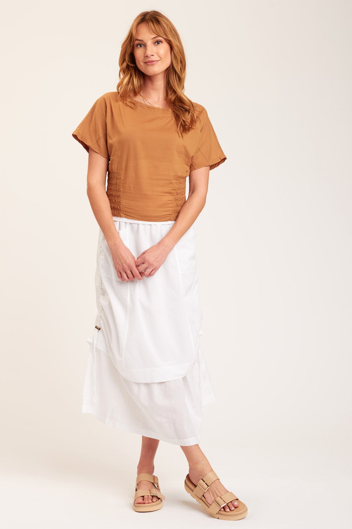 Vivi Top Terra Cotta Women's Fashion Blouse - Elegant Short Sleeve T-Shirt for Casual Wear, Work & Date Night | Soft Breathable Fabric | Trendy Earth Tone Style