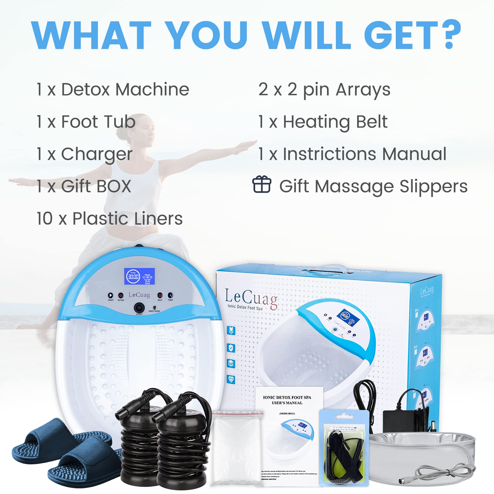 Ionic Foot Bath Detox Machine with Massage Slippers & FIR Belt - Negative Hydrogen Ion Foot Spa for Deep Cleansing & Relaxation | Perfect for Home Detox, Stress Relief & Foot Care