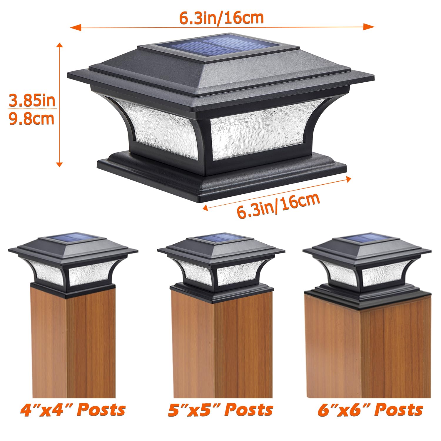 SIEDiNLAR Solar LED Post Cap Lights - Outdoor Waterproof Fence Lighting for 4x4 5x5 6x6 Wood Posts - Warm White/Cool White 2 Modes - Deck Patio Garden Pathway Decoration (2 Pack Black) - Perfect for Backyard, Driveway & Landscape Lighting at Night