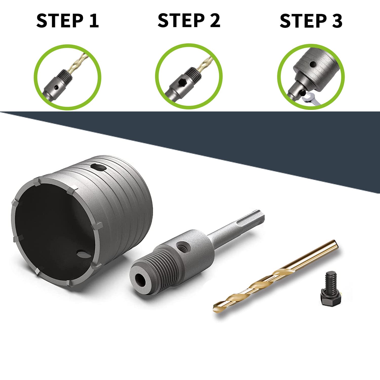 50mm Concrete Hole Saw with 200mm SDS Plus Shank - Tungsten Alloy Teeth Drill Bit for Concrete, Cement, Stone & Brick Walls - Perfect for Plumbing, Electrical Work and Construction Projects