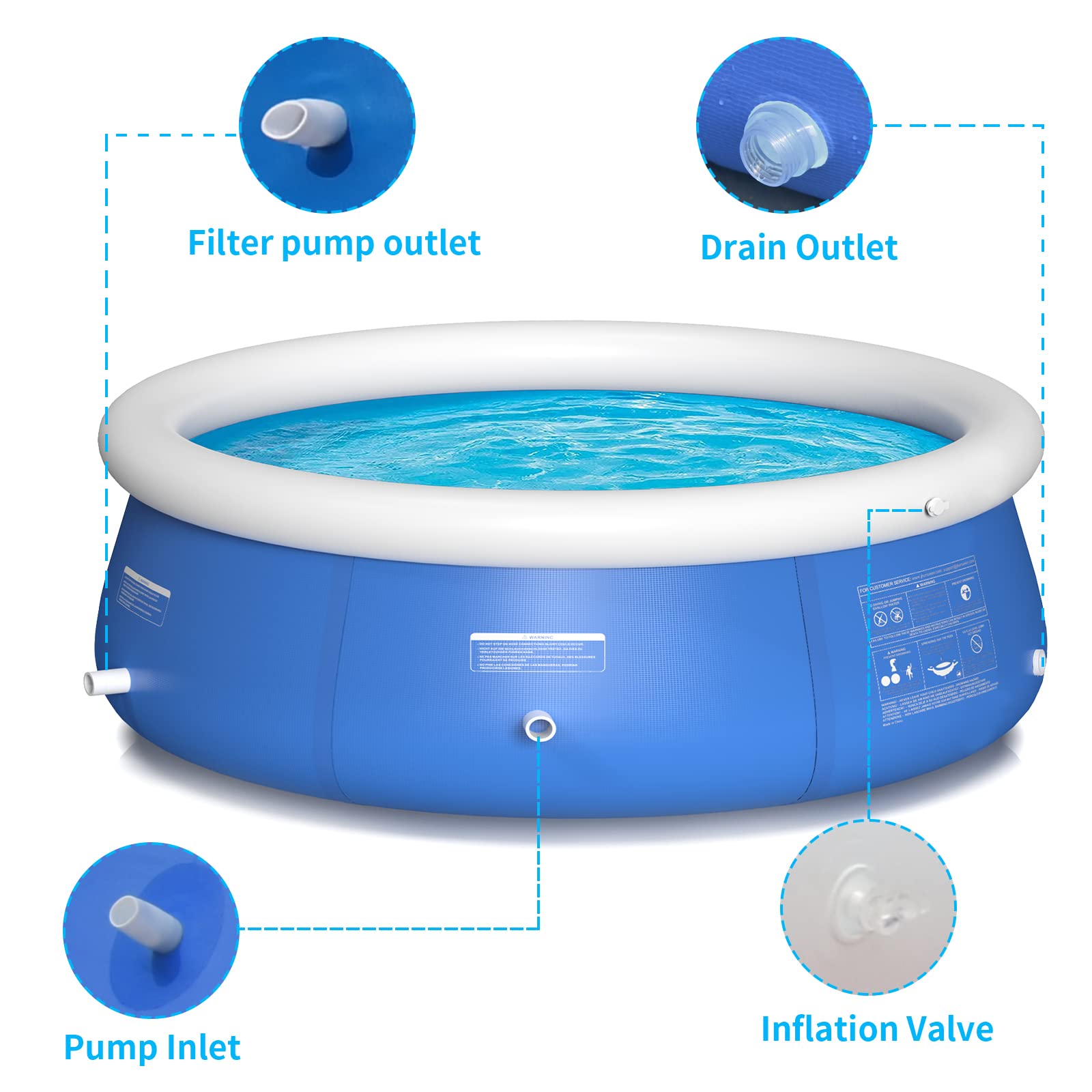 8ft x 25in Inflatable Above Ground Swimming Pool for Kids & Adults - Round Top Ring Wading Pool for Backyard, Garden Summer Fun - Perfect for Family Gatherings, Birthday Parties and Outdoor Relaxation