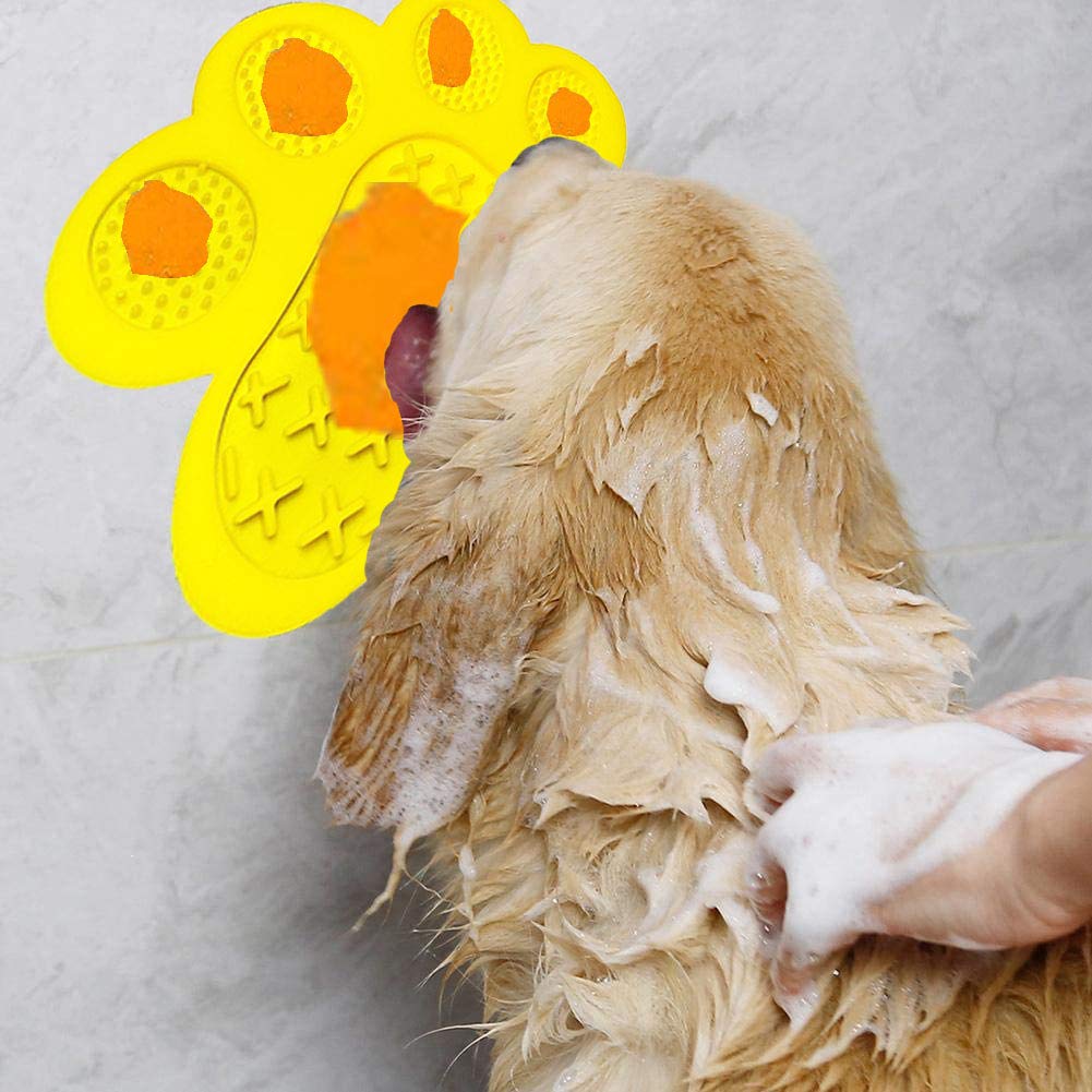 Anti-Anxiety Dog Licking Mat with Peanut Butter - Slow Feeder Bowl & Grooming Pad with Strong Suction for Bath Time, Training & Stress Relief (Yellow) - Perfect for Anxious Pets, Mealtime Enrichment & Vet Visits