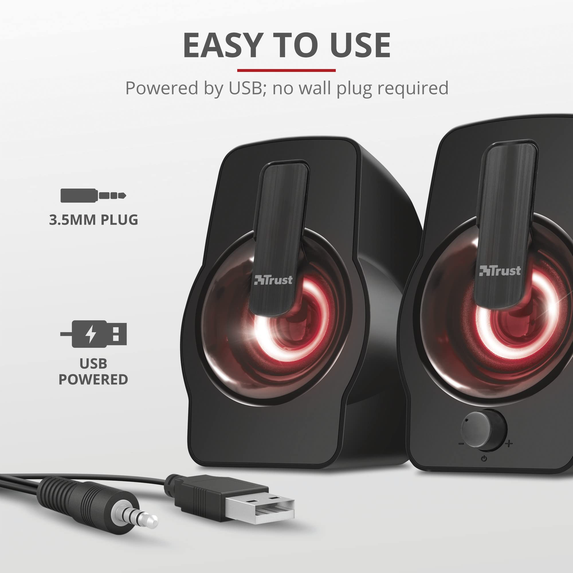 Trust Gemi RGB LED 2.0 PC Gaming Speakers - 12W USB Powered Computer Sound System with Colorful Illumination for Desktop & Laptop (Black) - Perfect for Gaming Setups, Home Office & Multimedia Entertainment