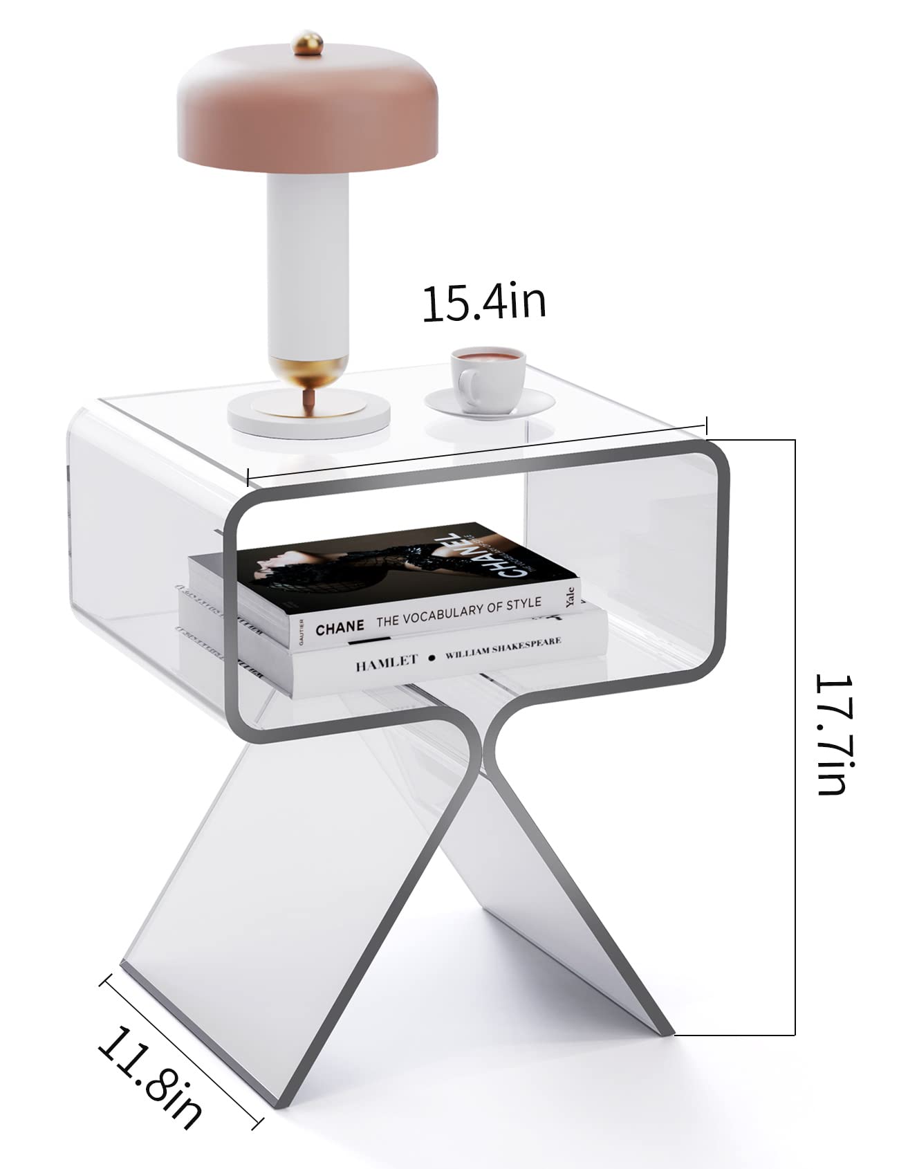 Modern Clear Acrylic Nightstand Side Table - Minimalist End Table for Living Room, Bedroom & Office - Home Decor Display Shelf for Books, Lamps & Decorations