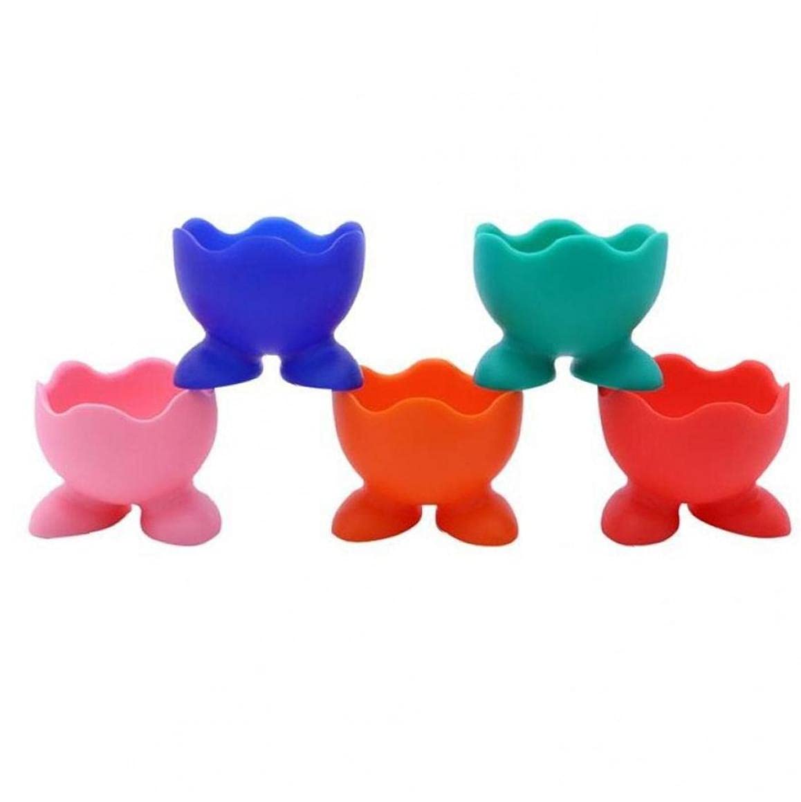 TOSSPER 5-Pack Silicone Egg Cup Holders - Cute Boiled Egg Stands for Breakfast, Kitchen, Party & Easter Decor (Random Colors) - Perfect for Serving Eggs, Decorating Tables & Kids Meals
