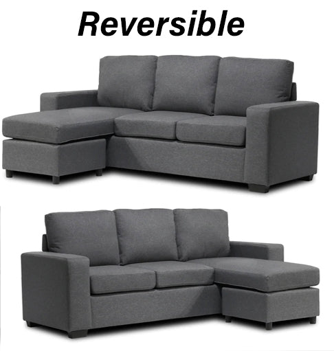 Reversible Grey Fabric Sectional Sofa - Modern L-Shaped Couch for Living Room, Family Room & Home Theater Comfort