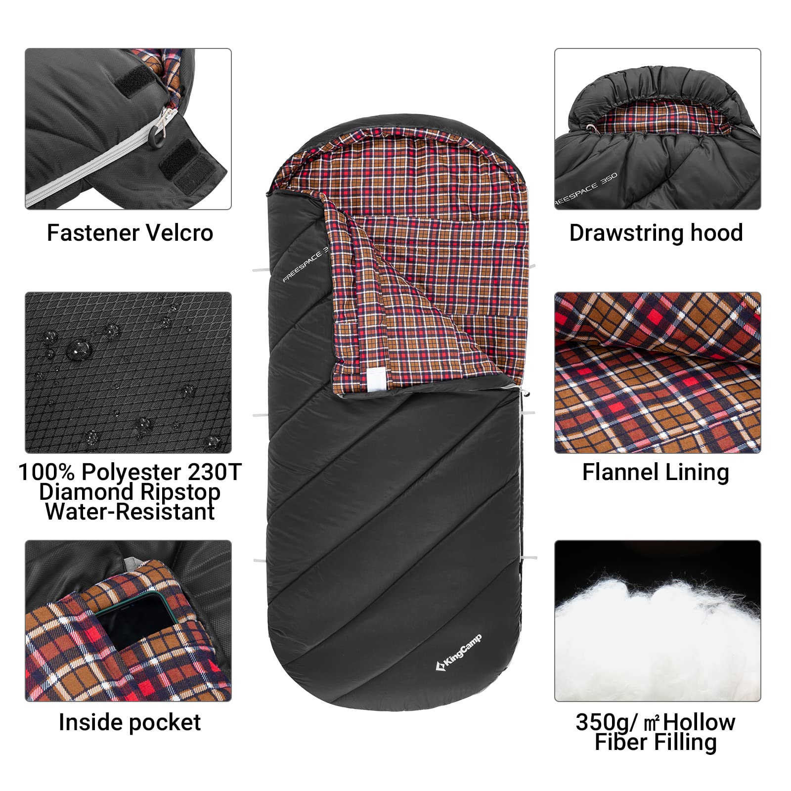 KingCamp Big and Tall Sleeping Bag with 3D Sides Self-Inflating Camping Pad - Warm Comfort for Outdoor Adventures, Hiking, Backpacking & Cold Weather Camping