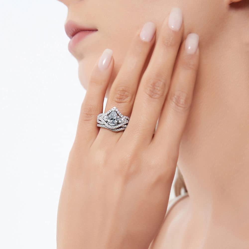 BERRICLE Sterling Silver Wishbone Wedding & Engagement Ring Set for Women - 1.3 Carat Cubic Zirconia CZ Woven Band, Rhodium Plated, Size 4-10 - Perfect for Proposals, Anniversaries & Bridal Jewelry