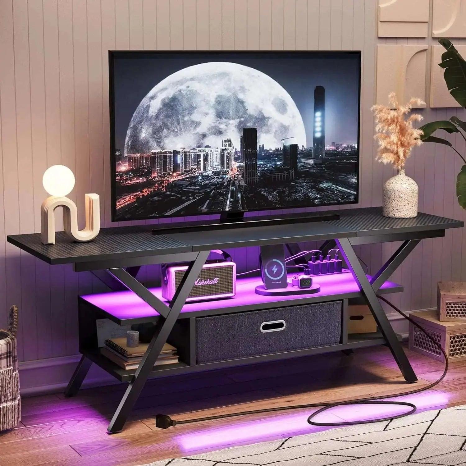 Bestier LED Gaming TV Stand for 65/70/75 inch TVs with Power Outlets & USB Ports - Modern Entertainment Center for Living Room, Bedroom & Game Room