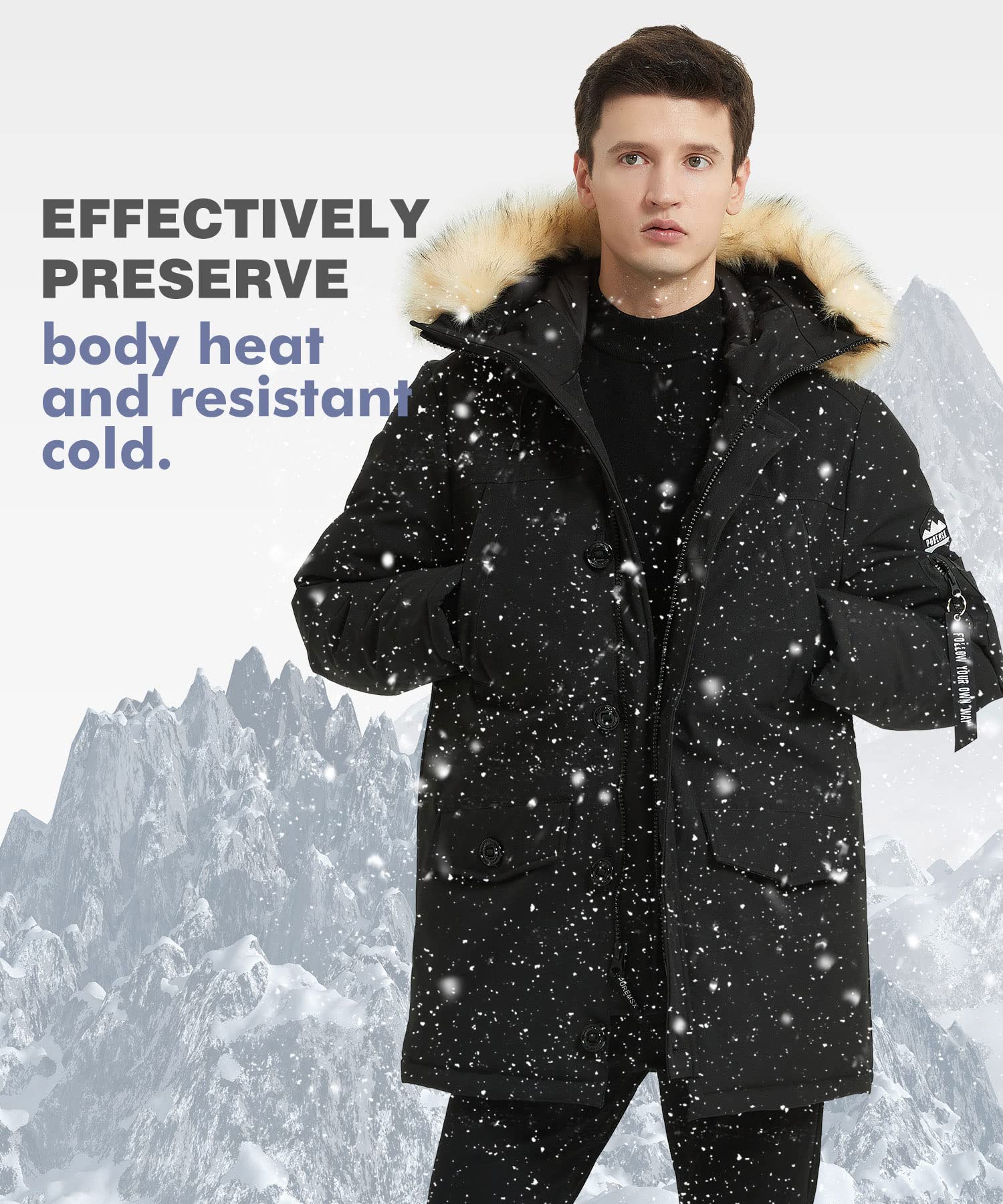 PUREMSX Men's Winter Jacket - Insulated Thick Warm Puffer Coat with Fur Hood for Cold Weather | Outdoor Activities, Skiing, Snowboarding & Daily Winter Wear