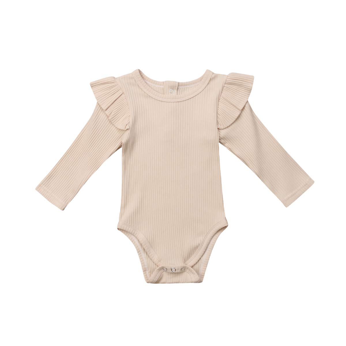 Newborn Baby Girl & Boy Cotton Romper - Long Sleeve Ruffle Jumpsuit One-Piece Bodysuit | Soft & Comfortable Fall Winter Outfit (Beige, 6-12 Months) | Perfect for Family Photos, Daily Wear & Special Occasions
