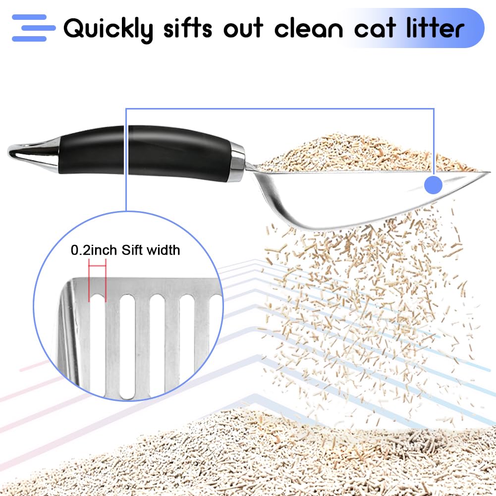 Premium Stainless Steel Cat Litter Scoop - Durable Metal Litter Scooper with Sturdy Mesh Design for Easy Cleaning | Perfect for Cat Litter Boxes & Litter Trays | Silver (Ideal for Multi-Cat Homes & Large Litter Boxes)