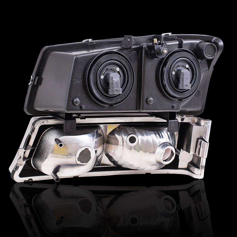 Brock Replacement Performance Headlights & Parking Signal Lights with Black Bezel for 2003-2006 Chevy Avalanche & Silverado Pickup Trucks - Upgrade Your Night Driving Safety & Style