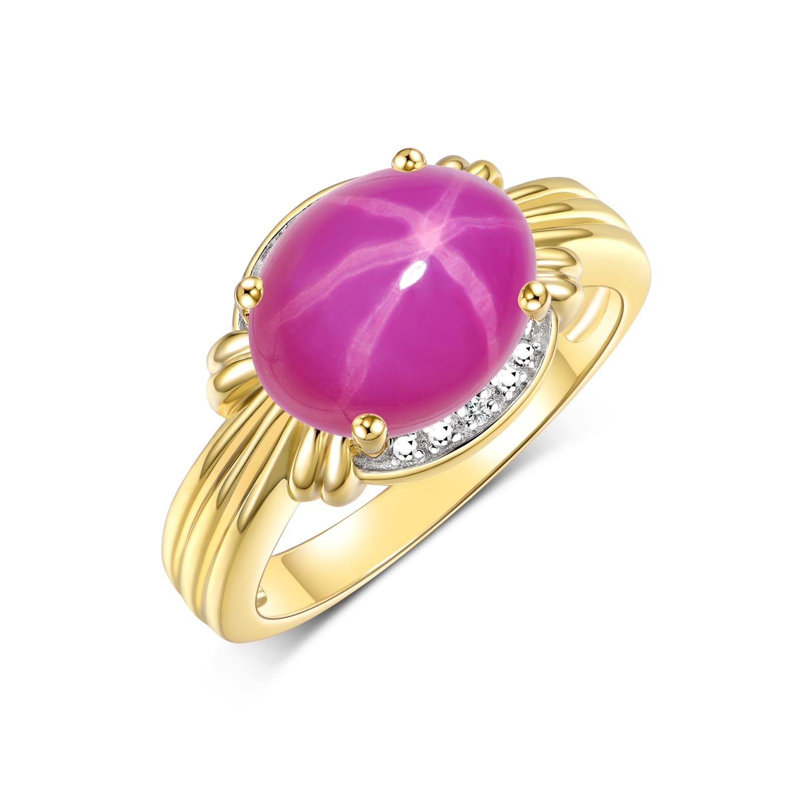 Rylos 12X10MM Gemstone & Diamond Ring for Women - Elegant Yellow Gold Plated Silver Statement Ring (Sizes 5-13) - Perfect for Middle or Pointer Finger - Ideal for Weddings, Parties & Special Occasions