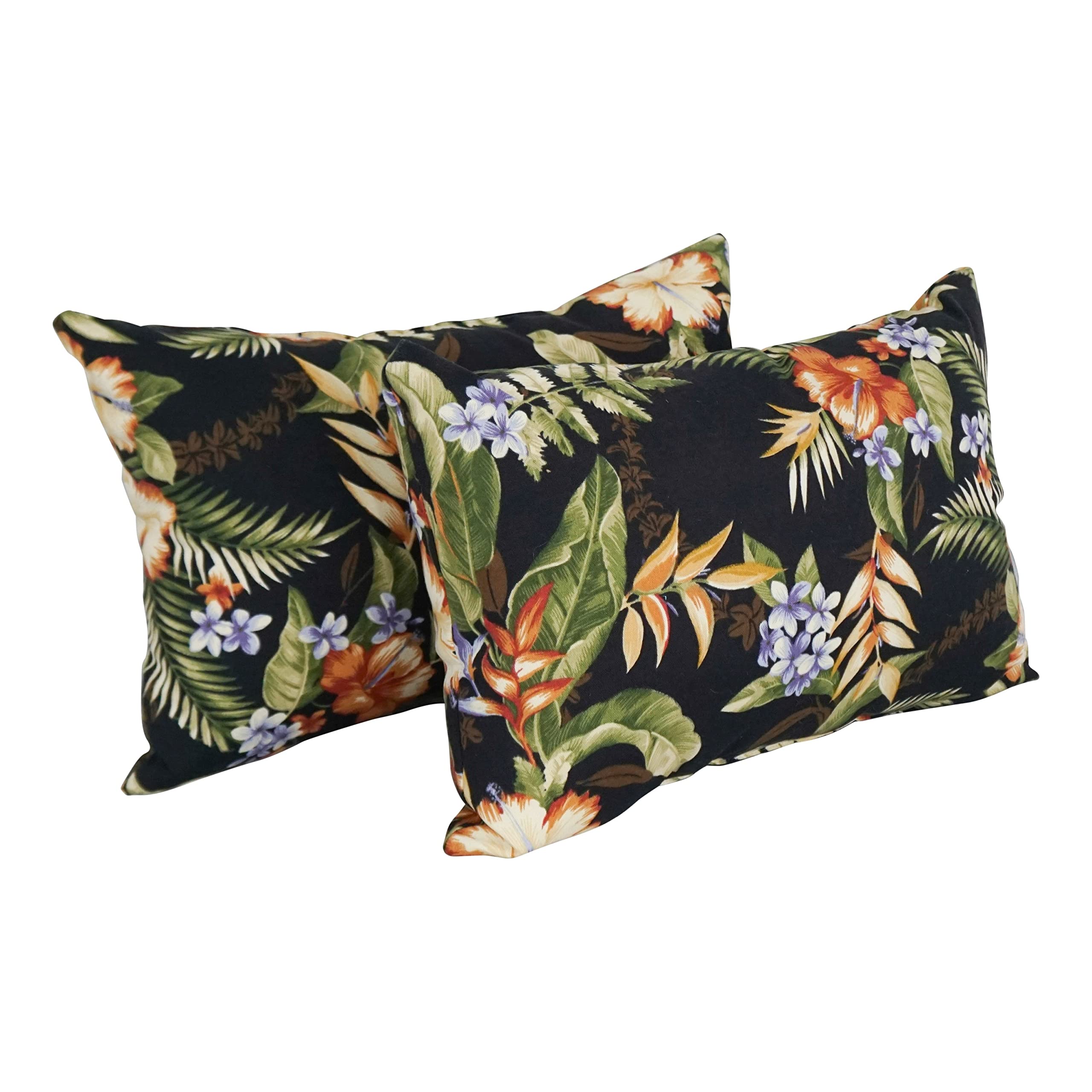 Blazing Needles 9911-S2-REO-12 Outdoor Throw Pillows Set of 2 - 12x20 Inches Waterproof Decorative Cushions in Freeport Ebony - Perfect for Patio Furniture, Garden Chairs & Porch Decor