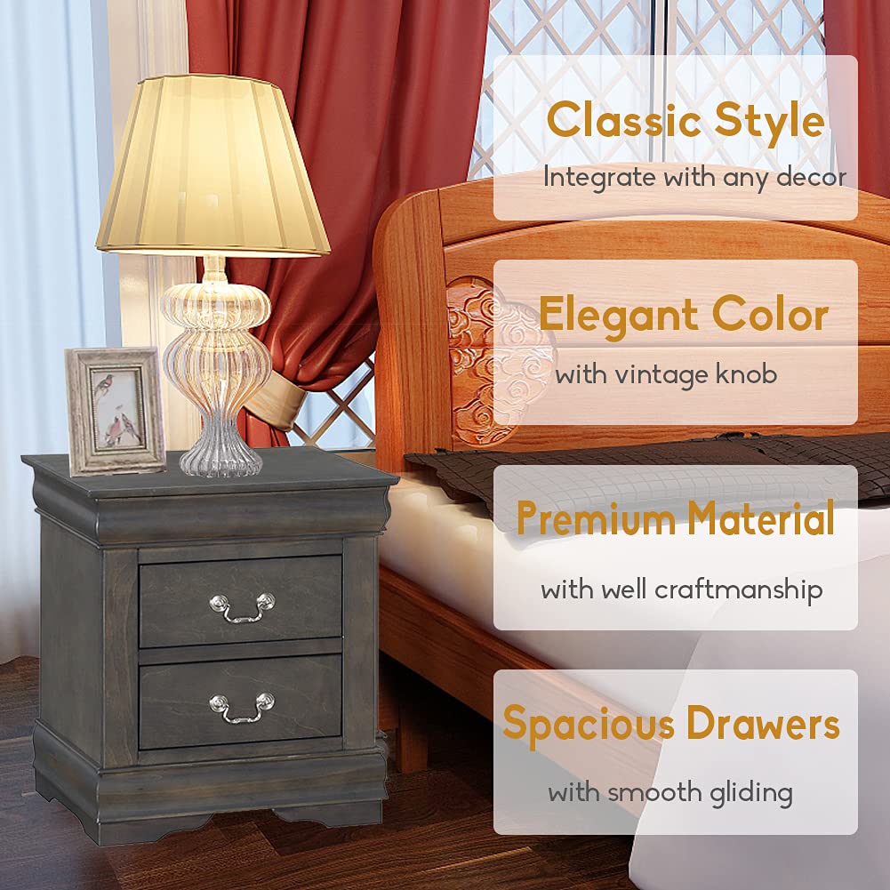 Henf 2 Drawer Nightstand - Modern Wood Bedside Table with Handles, Sturdy End Table for Bedroom, Living Room & Dorm - Easy No Assembly Required (Dark Grey) | Perfect for Small Spaces, Guest Rooms & Apartment Decor