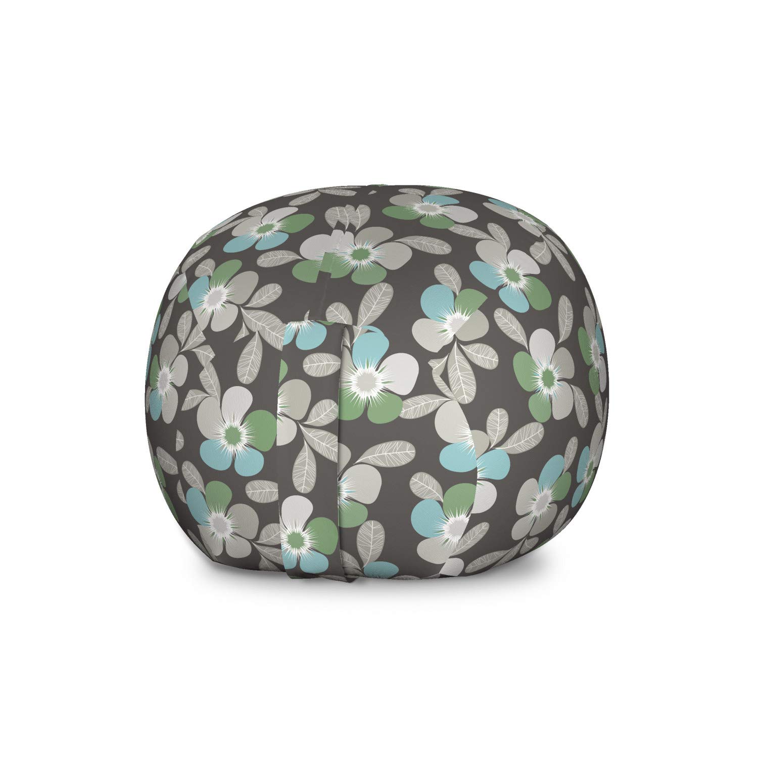Ambesonne Floral Storage Toy Bag Chair - Large Washable Stuffed Animal Organizer with Abstract Simplistic Flowers & Leaves in Grey Pale Sage Green - Perfect for Kids' Room, Nursery, Playroom & Home Organization