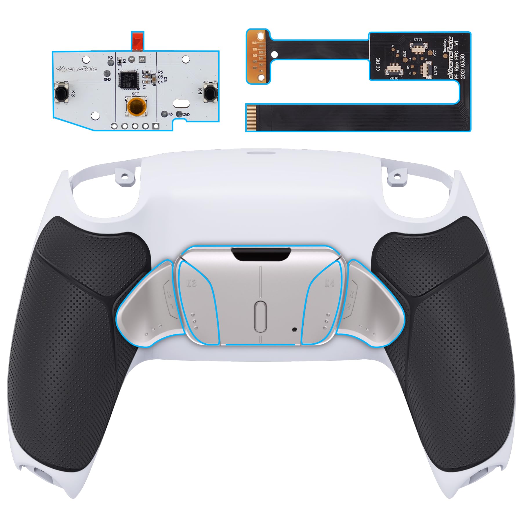 eXtremeRate RISE4 Programmable Remap Kit for PS5 Controller BDM-010/020 - 4 Metal Back Buttons, Metal Back Button Cover & Grip for PS5 Joystick (Black & White) - Perfect for Competitive Gaming & Custom Controller Setup