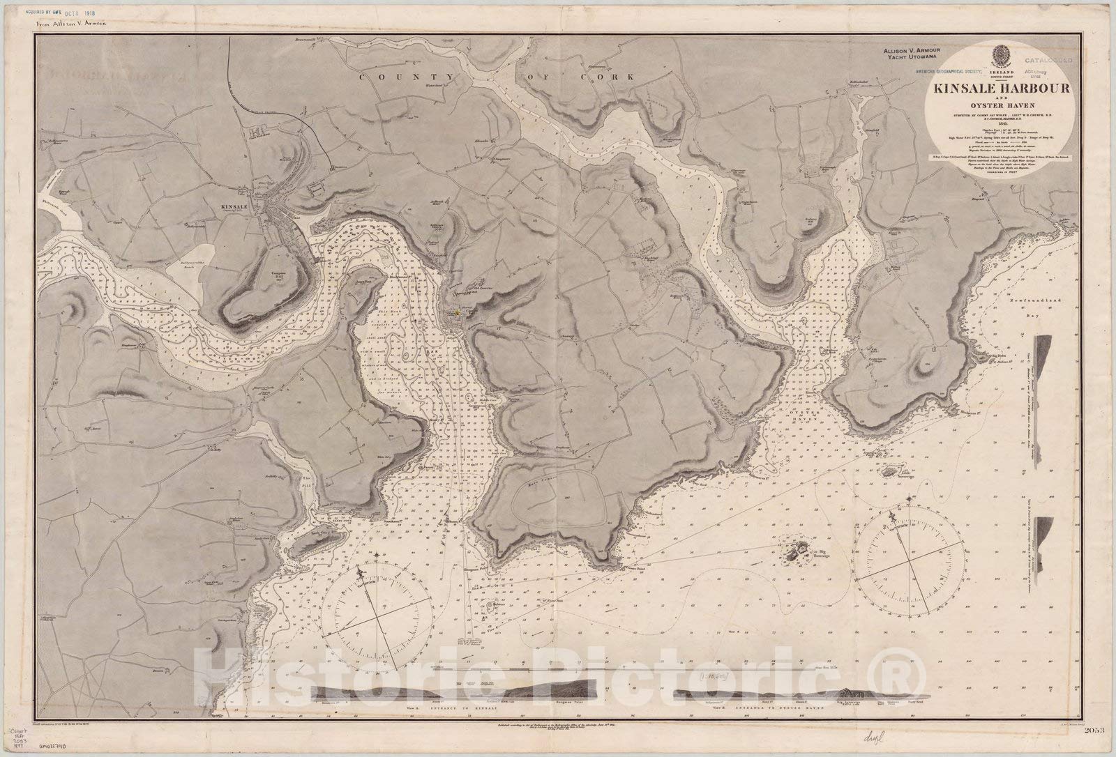 Antique Vintage Reproduction Map of Ireland South Coast 1897 - Kinsale Harbour & Oyster Haven - 24x16 Inch Historic Pictoric Wall Art - Perfect for Home Decor, Office, or Gift for History Lovers