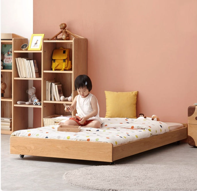 Solid Oak & Beech Wood Floor Bed with Pulley - Toddler Bed for Safe & Comfortable Sleep - Perfect for Montessori Bedrooms & Kids' Room Decor