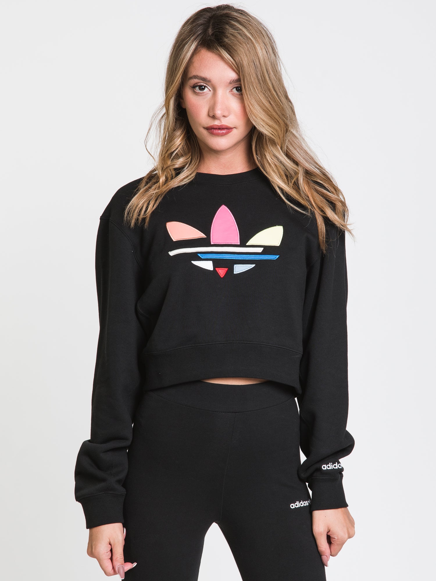 Adidas Cropped Embroidered Logo Sweatshirt for Women | Fashion Hoodie for Casual Wear & Gym | Clearance Sale | Perfect for Street Style & Workouts