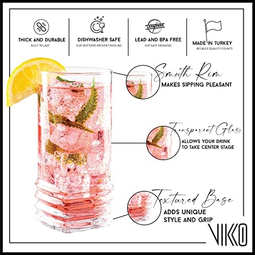 Vikko 11.5 oz Thick & Durable Water Glasses Set of 6 - Heavy Duty Highball Tumblers for Kitchen, Bar, Restaurant - Dishwasher Safe Drinking Glasses for Iced Tea, Juice, Cocktails & Everyday Use