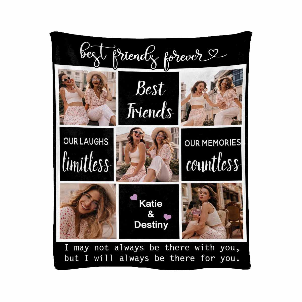 Personalized Best Friends Throw Blanket - Custom Photo Memory Blanket for Besties Birthday Gifts, Lightweight Soft Fleece All-Season Bed Blanket 54x70 Inches - Perfect for Cozy Movie Nights, Dorm Room Decor & Anniversary Presents