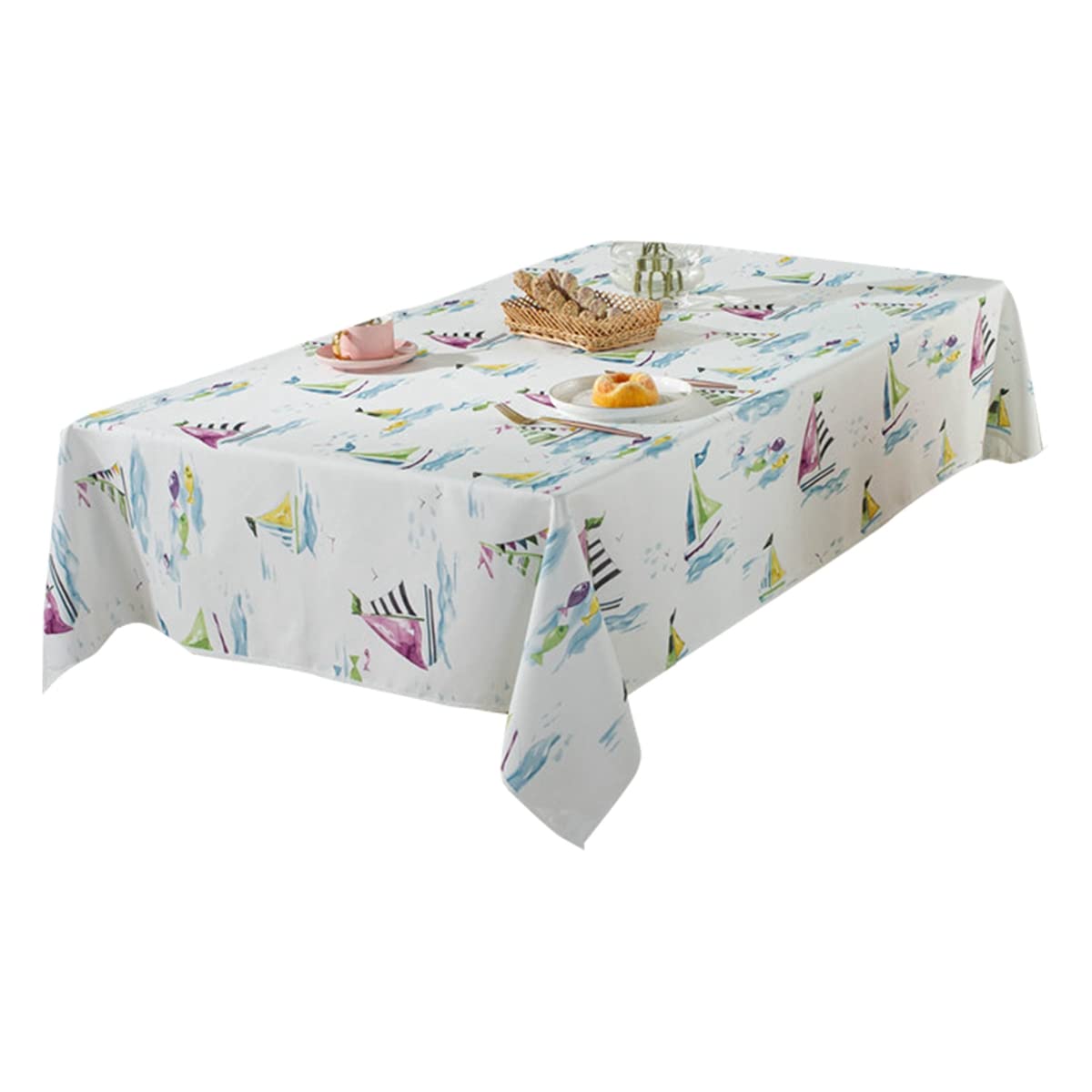 WDhomLT Sailboat Print Tablecloth with Tassel Edge - Waterproof Coffee Table Cover for Living Room Decor, Multifunctional Table Protector for Home, Kitchen, Dining & Outdoor Use - Perfect for Parties, Picnics and Daily Protection