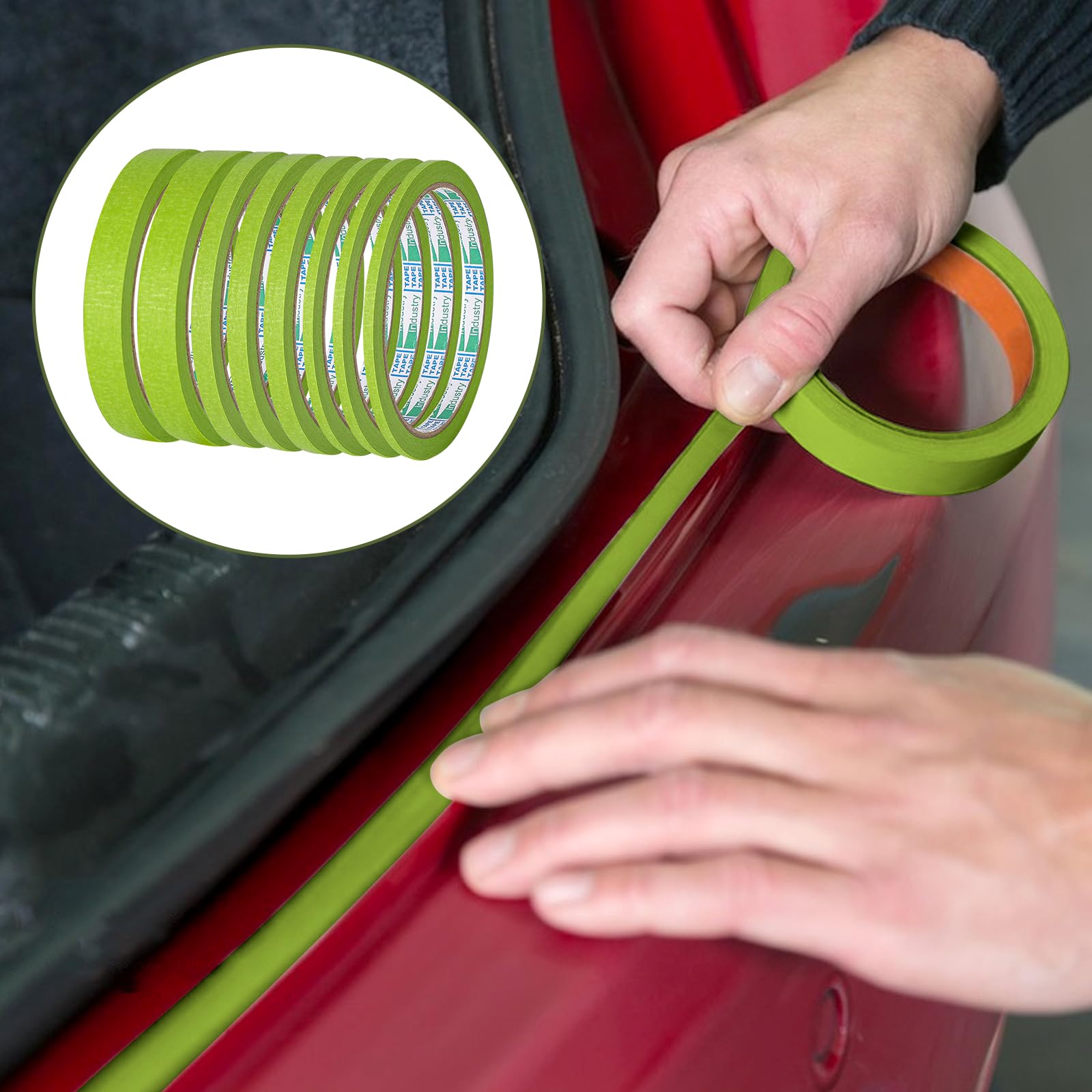 8 Rolls Pinstripe Tape Set - 1/8, 1/4, 1/2 Inch Thin Masking Tape for Painting, DIY & Auto Detailing | Green Painter's Tape for Walls, Boards & Automotive Projects | High Precision Adhesive Stripe Tape for Clean Lines & Professional Results