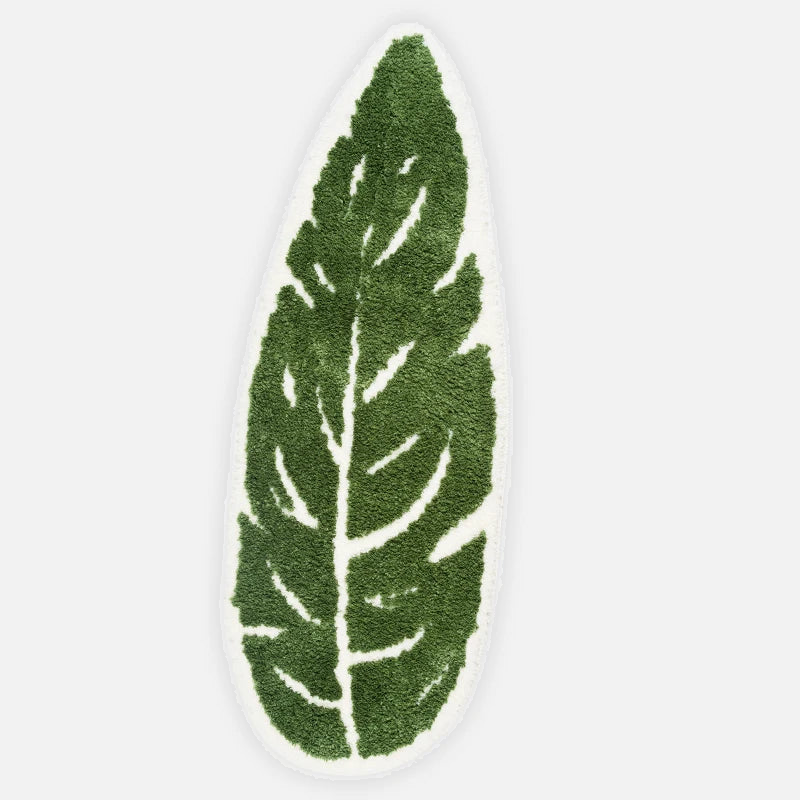 Non-Slip Monstera Leaf White Bath Mat - Soft Absorbent Bathroom Rug for Shower, Tub & Vanity - Modern Home Decor for Bathrooms
