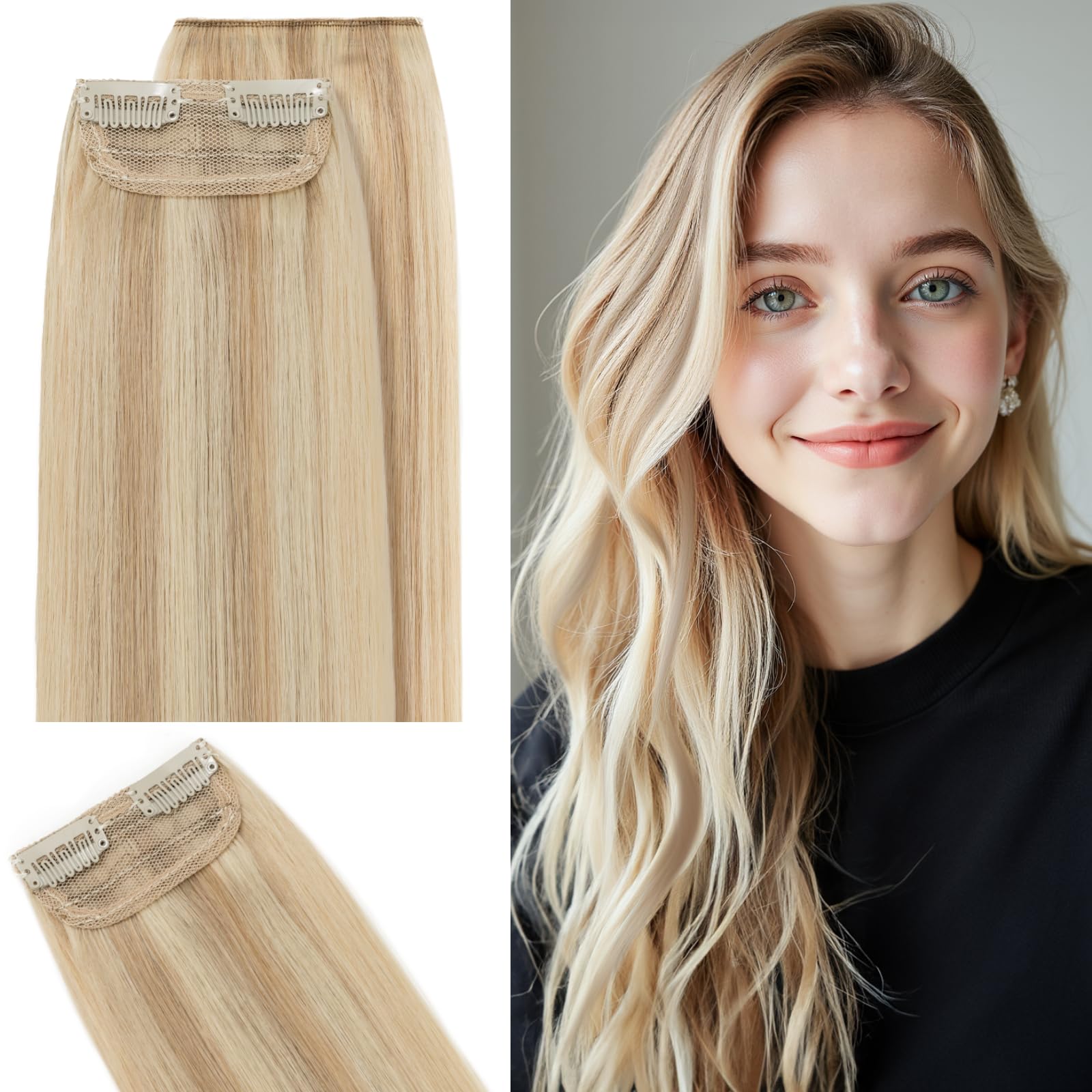 SEGO Clip in Hair Extensions for Women - 100% Remy Human Hair, 2-Piece Mini Hairpieces with 2 Clips, Short Hair Extensions for Volume (10 Inches, 16/20/24/30/34g, Ash Blonde & Bleach Blonde) - Perfect for Daily Styling, Parties & Special Occasions